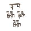 Home Square Set of 7 Wood Extension Dining Table and 6 Chairs in Weathered Brown