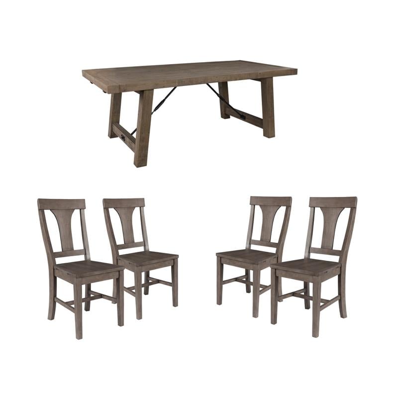 Home Square Set of 5 Wood Extension Dining Table and 4 Chairs in Weathered Brown