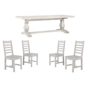 Home Square Set of 5 Solid Pine Wood Dining Table and 4 Chairs in Nordic Ivory