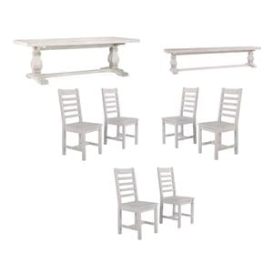 Home Square Set of 8 Wood Dining Table and Bench and 6 Chairs in Nordic Ivory