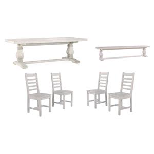 Home Square Set of 6 Wood Dining Table and Bench and 4 Chairs in Nordic Ivory