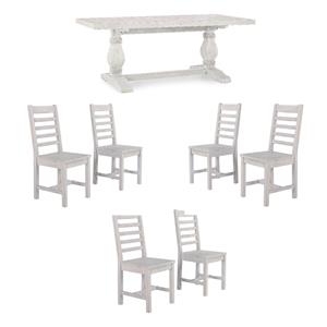Home Square Set of 7 Solid Pine Wood Dining Table and 6 Chairs in Nordic Ivory