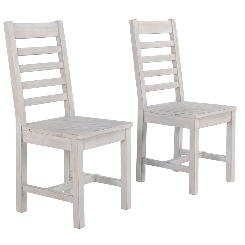 Home Square Set of 5 Solid Pine Wood Dining Table and 4 Chairs in Nordic Ivory