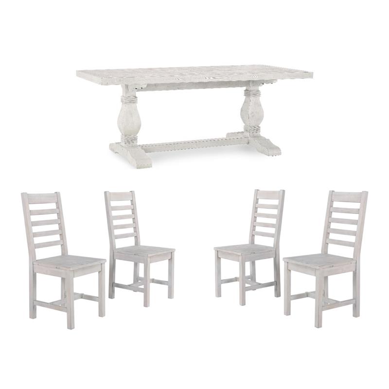 Home Square Set of 5 Solid Pine Wood Dining Table and 4 Chairs in Nordic Ivory