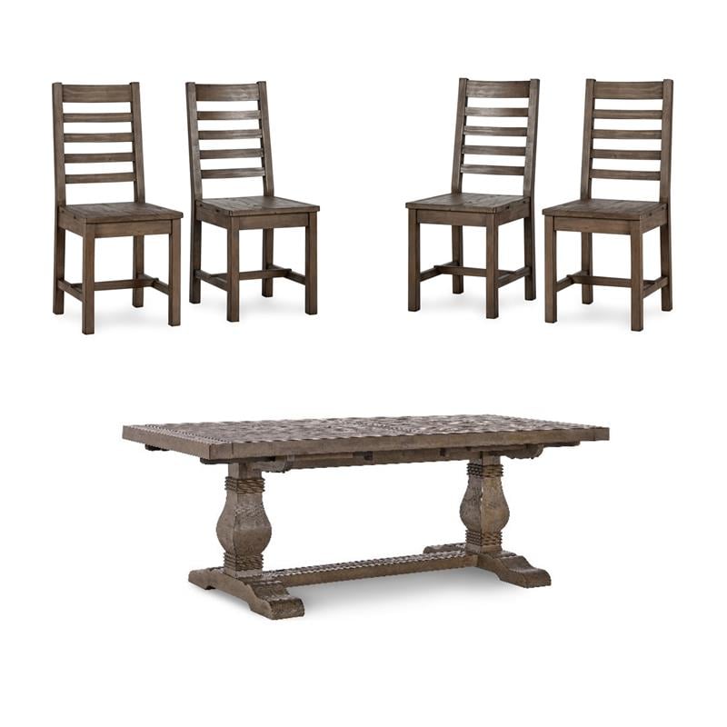 Home Square Set of 5 Wood Extension Dining Table and 4 Chairs in Brown