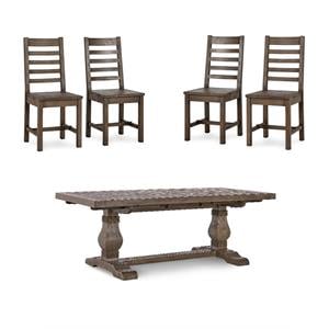 Home Square Set of 5 Wood Extension Dining Table and 4 Chairs in Brown