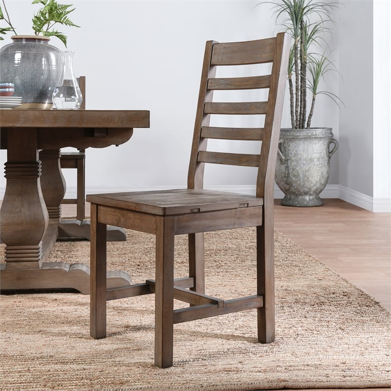 Home Square Set of 7 Wood Extension Dining Table and 6 Chairs in Brown
