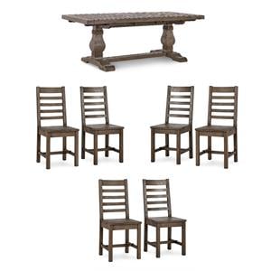 Home Square Set of 7 Wood Extension Dining Table and 6 Chairs in Brown