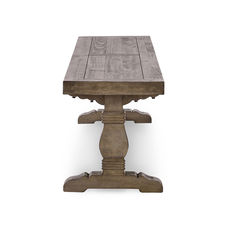 Home Square Set of 8 Wood Extension Dining Table and Bench and 6 Chairs in Brown