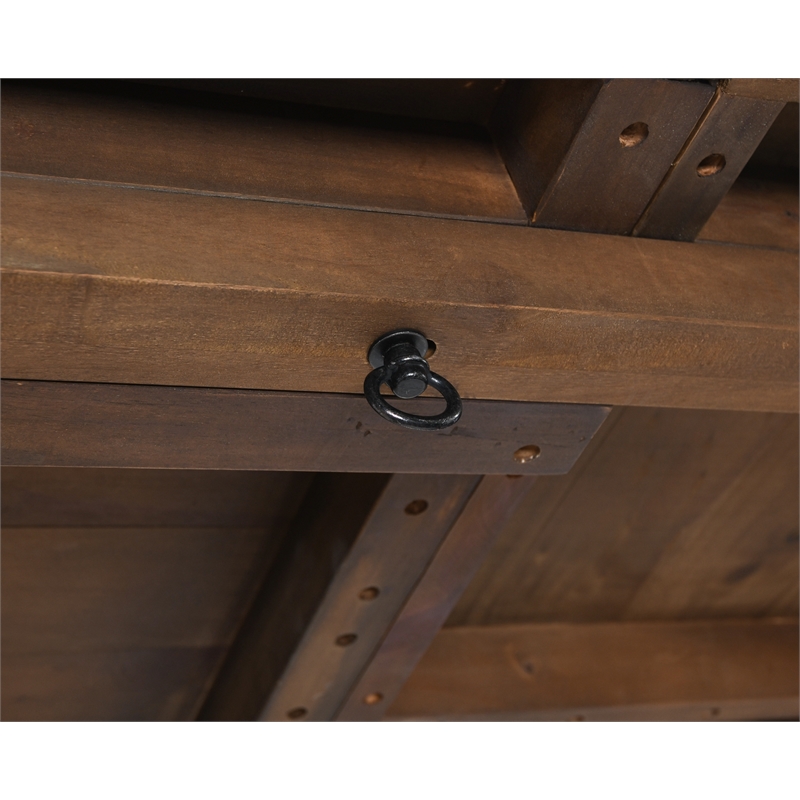 Home Square Set of 8 Wood Extension Dining Table and Bench and 6 Chairs in Brown