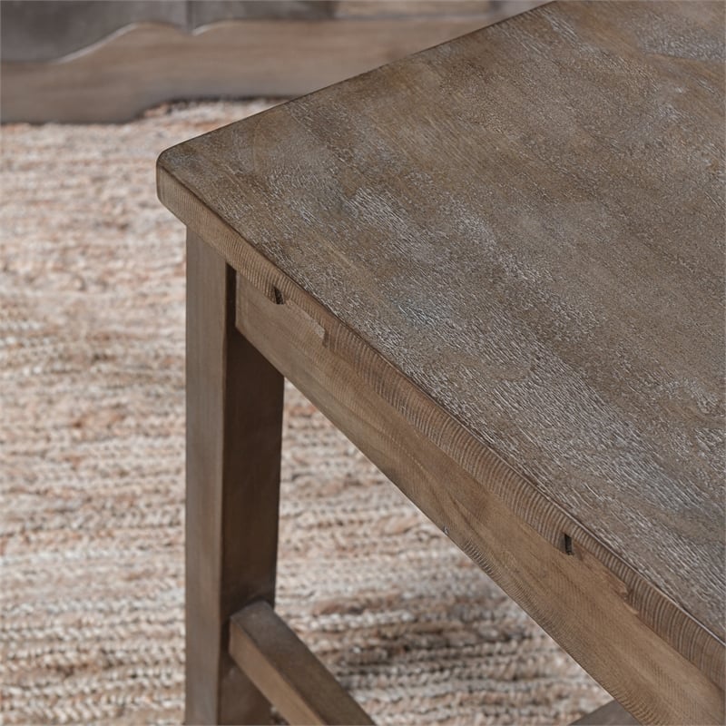 Home Square Set of 8 Wood Extension Dining Table and Bench and 6 Chairs in Brown