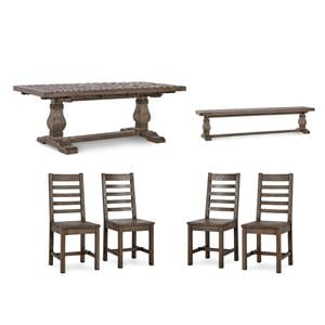 Home Square Set of 6 Wood Extension Dining Table and Bench and 4 Chairs in Brown