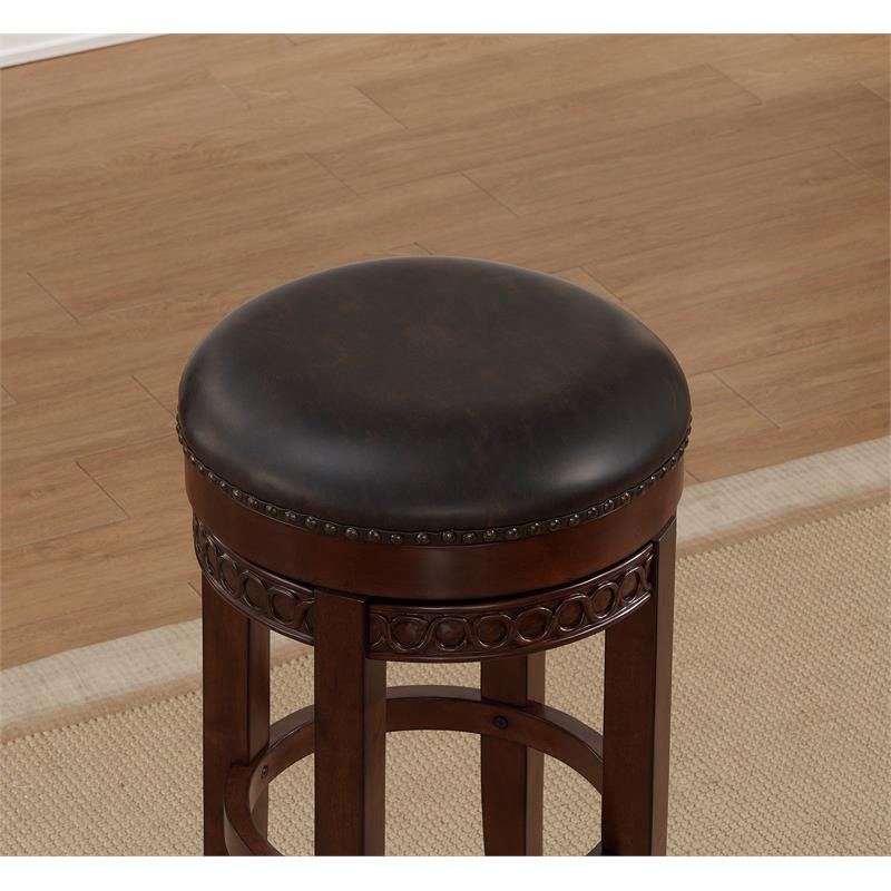 Home Square Set of 2 Backless Cherry Finished Wood and Leather Counter Stool
