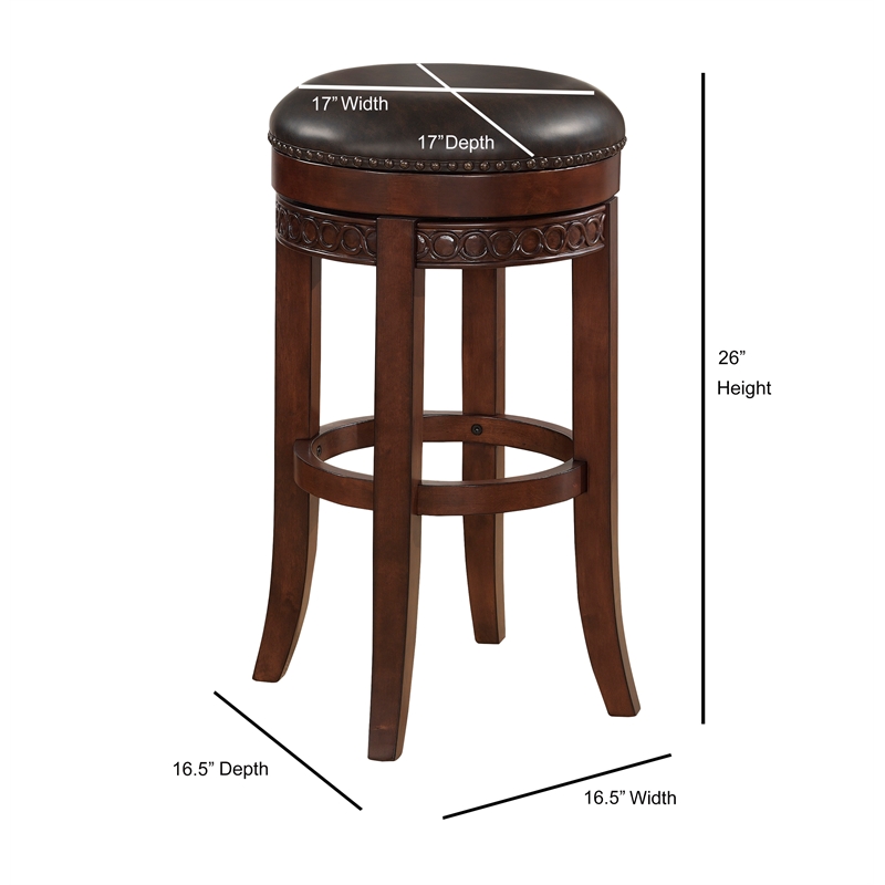 Home Square Set of 2 Backless Cherry Finished Wood and Leather Counter Stool