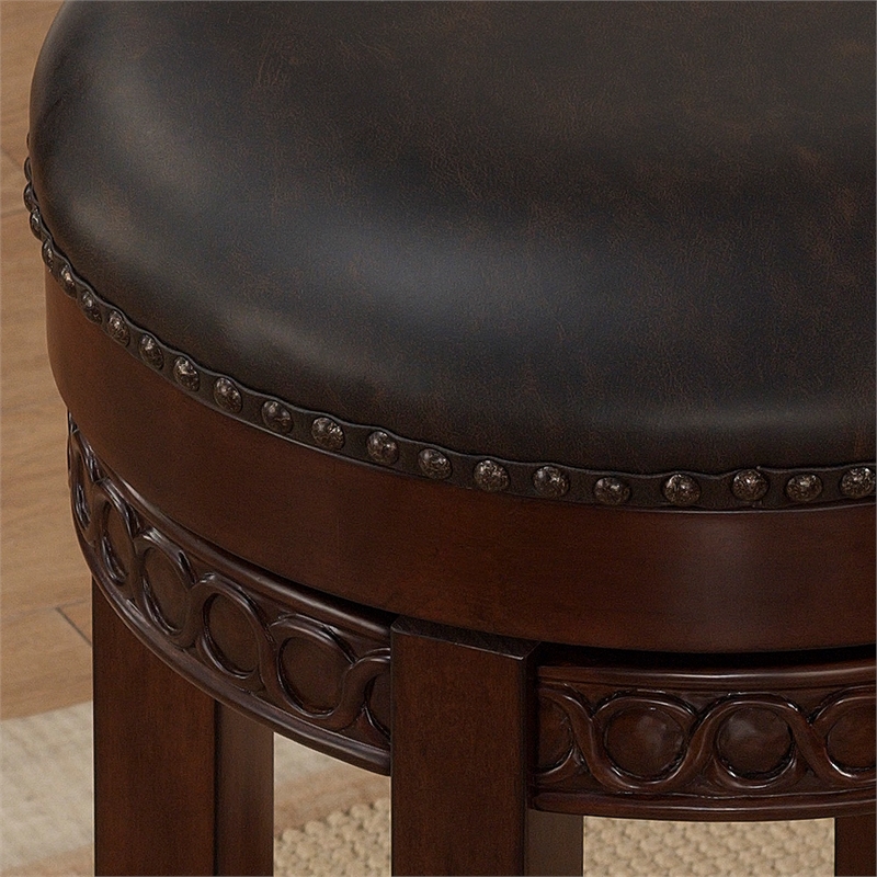 Home Square Set of 2 Backless Cherry Finished Wood and Leather Counter Stool