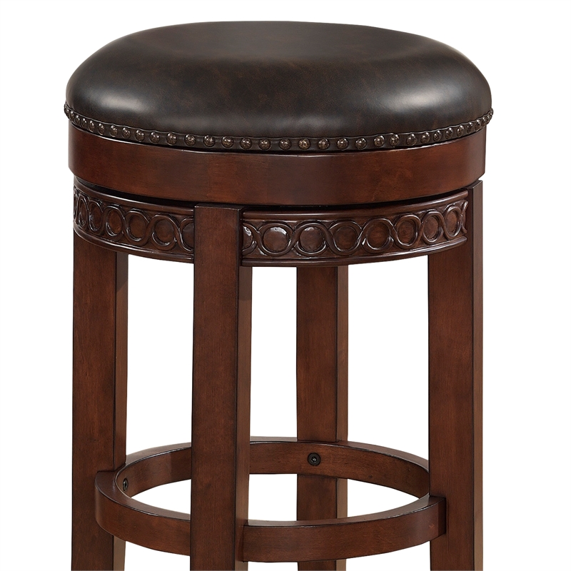 Home Square Set of 2 Backless Cherry Finished Wood and Leather Counter Stool