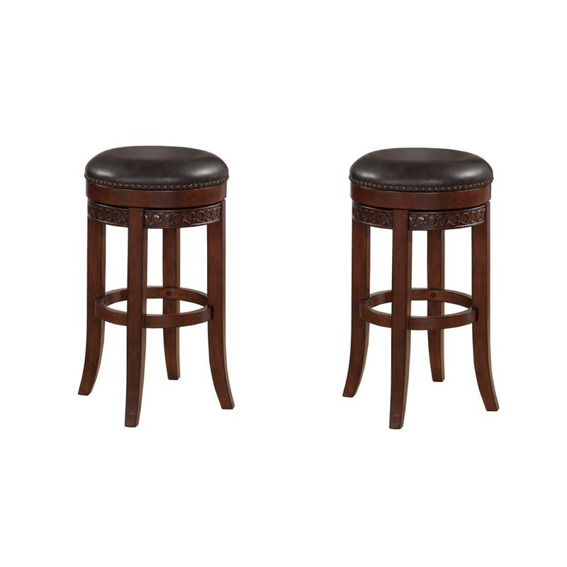 Home Square Set of 2 Backless Cherry Finished Wood and Leather Counter Stool