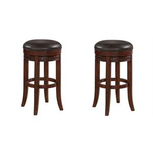 Home Square Set of 2 Backless Cherry Finished Wood and Leather Counter Stool