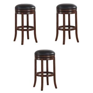 Home Square Set of 3 30-inch Backless Medium Walnut Wood Bar Stool