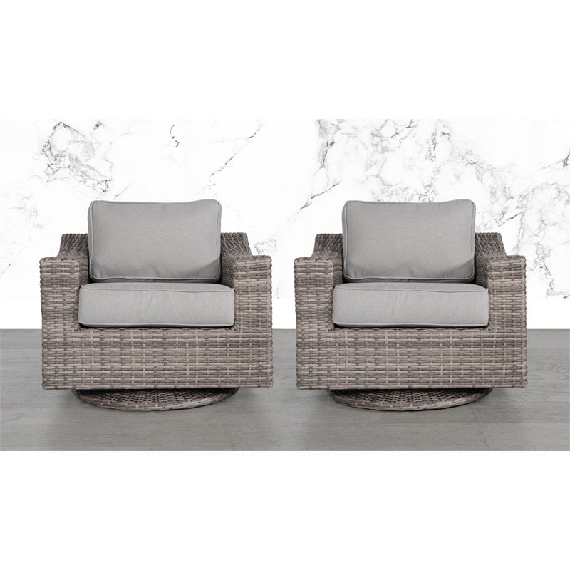 Home Square Swivel Club Patio Chairs in Brown/Gray (Set of 2)