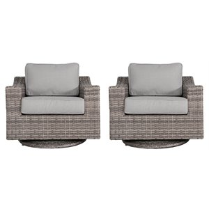 Home Square Swivel Club Patio Chairs in Brown/Gray (Set of 2)