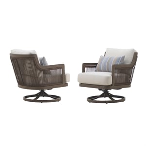 Home Square Aluminum/Wicker Patio Swivel Chair in Gray (Set of 2)