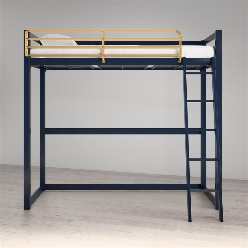 Little Seeds Monarch Hill Haven Twin Metal Loft Bed in Navy & Gold