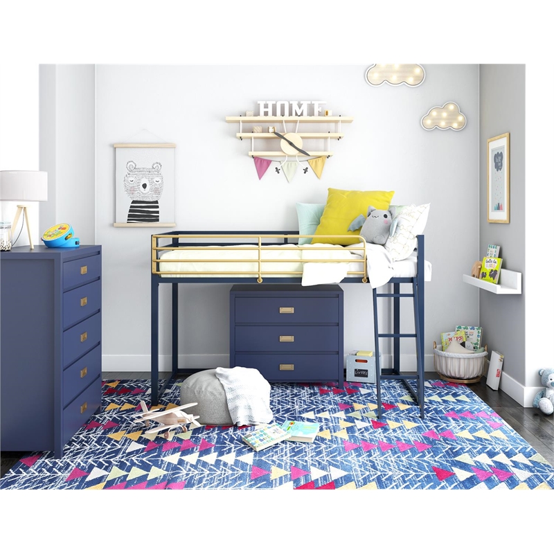 Little Seeds Monarch Hill Haven Twin Metal Junior Loft Bed in Navy