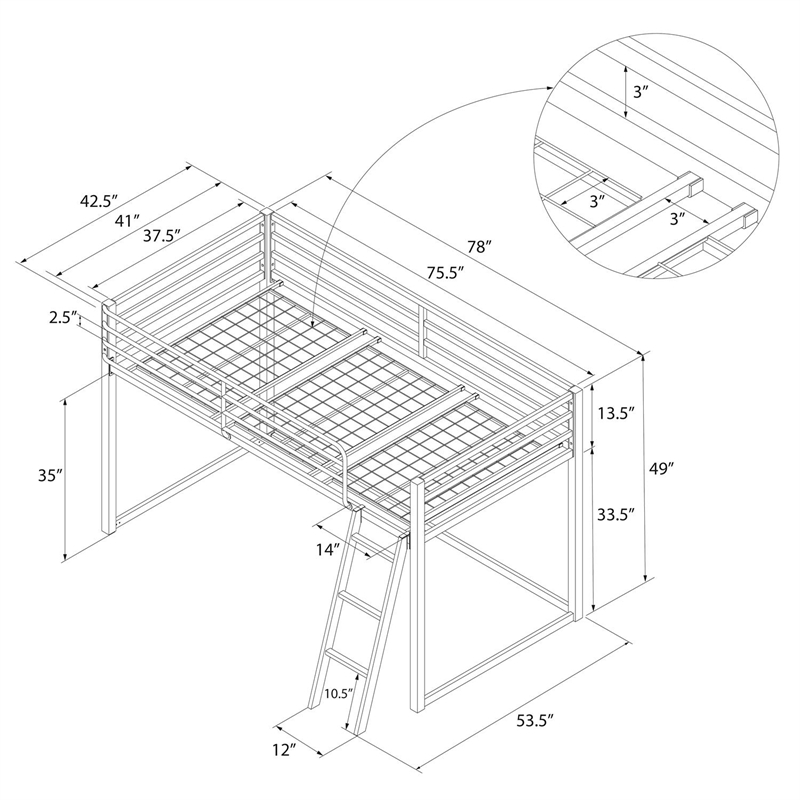 Little Seeds Monarch Hill Haven Twin Metal Junior Loft Bed in White