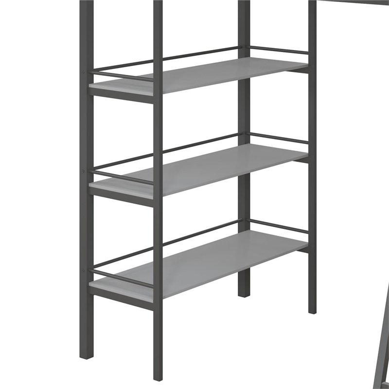 Little Seeds Nova Metal Twin Loft Bed with Shelves in Gunmetal Gray