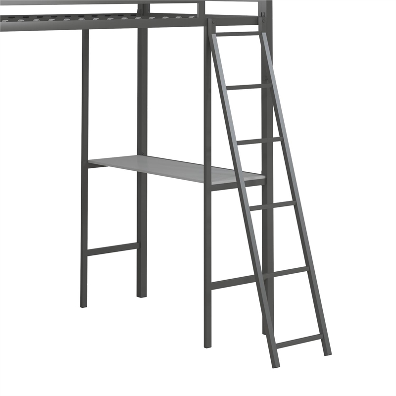 Little Seeds Nova Metal Twin Loft Bed with Shelves in Gunmetal Gray