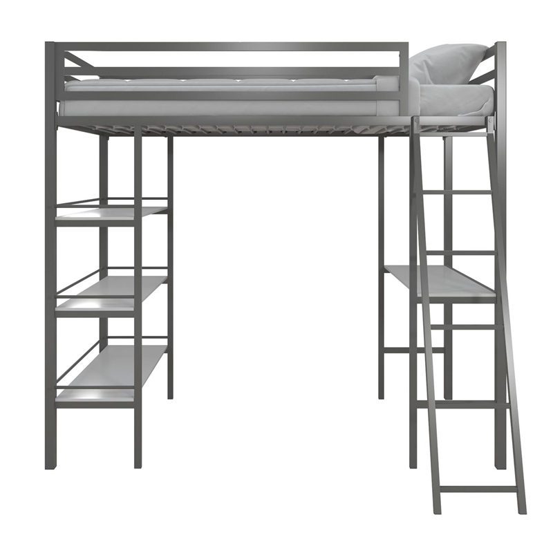 Little Seeds Nova Metal Twin Loft Bed with Shelves in Gunmetal Gray