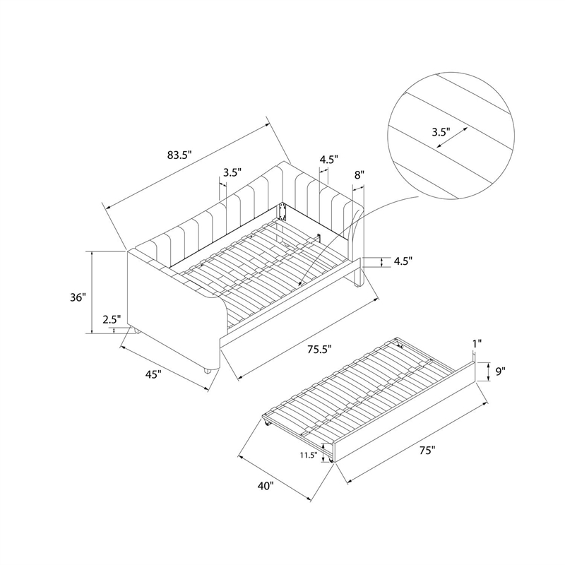 Little Seeds Valentina Upholstered Twin Daybed with Trundle in Pink Velvet