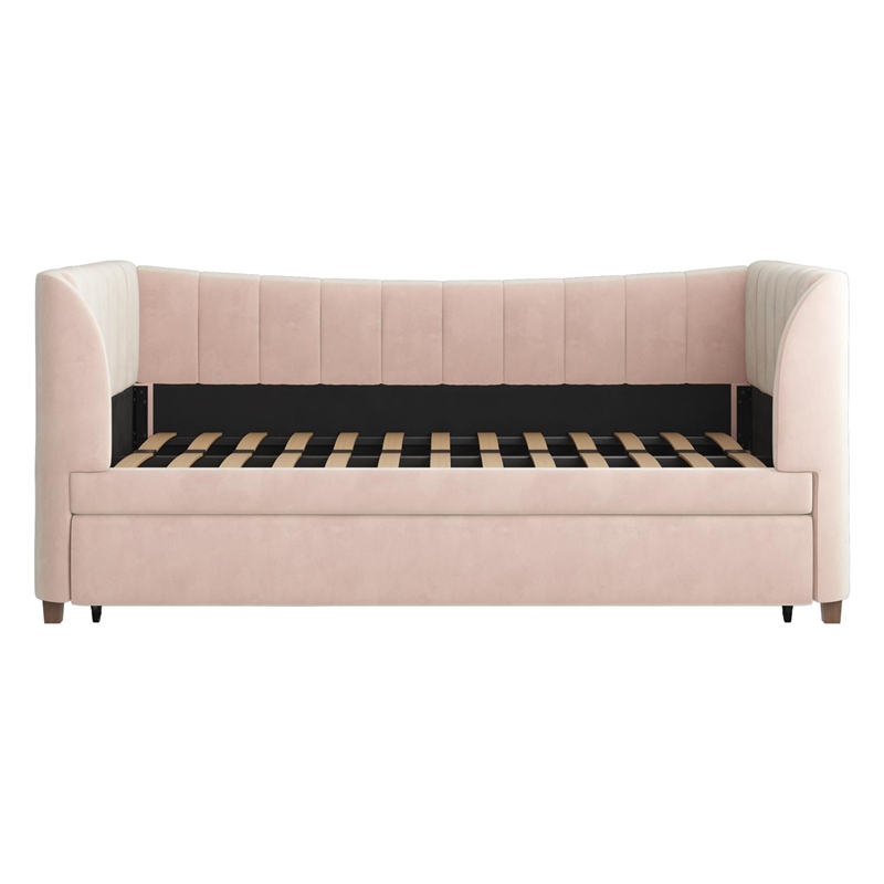 Little Seeds Valentina Upholstered Twin Daybed with Trundle in Pink Velvet