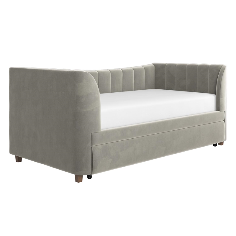 Little Seeds Valentina Upholstered Twin Daybed with Trundle in Gray Velvet