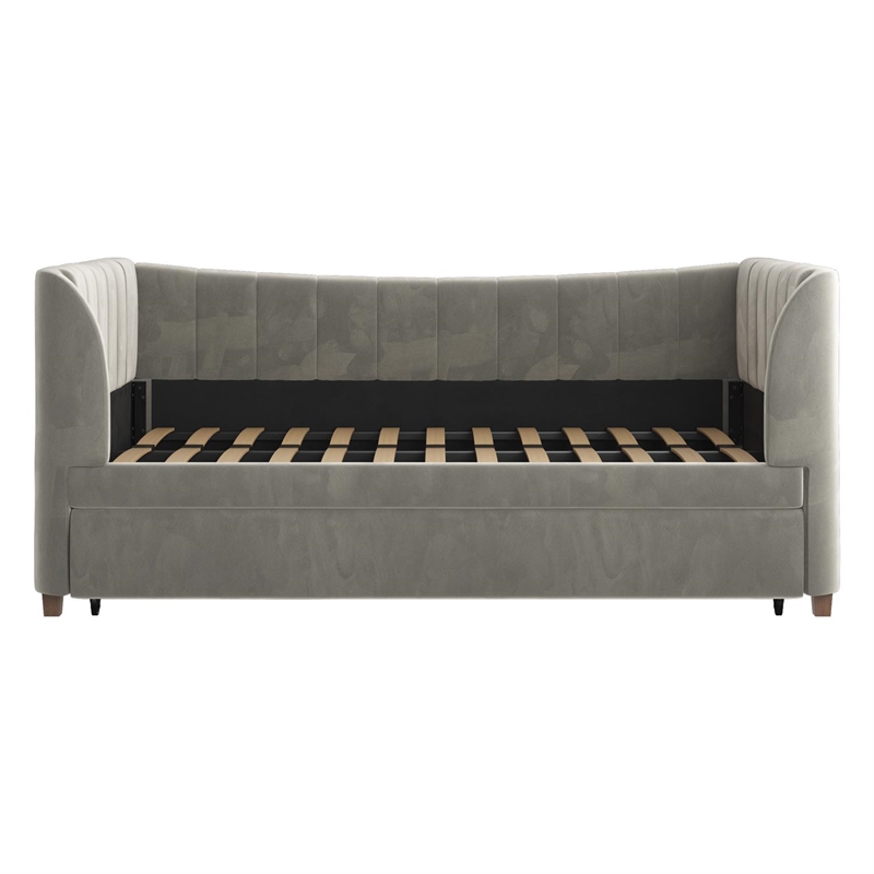 Little Seeds Valentina Upholstered Twin Daybed with Trundle in Gray Velvet