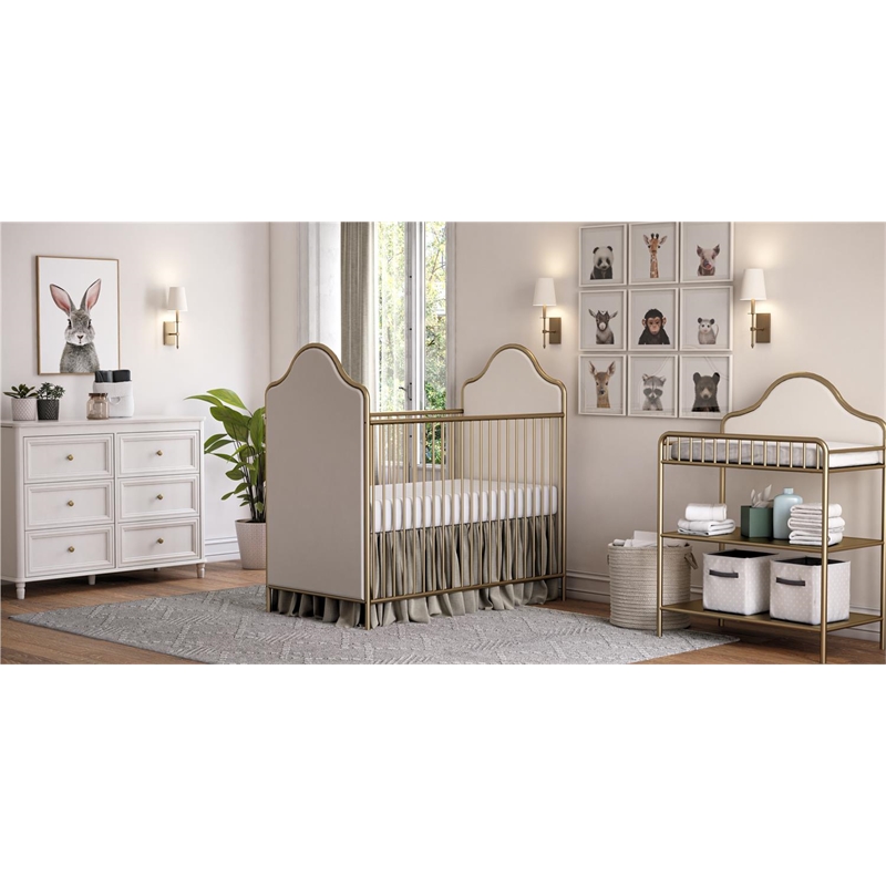 Little Seeds Contemporary Piper Upholstered Convertible Gold Metal Crib