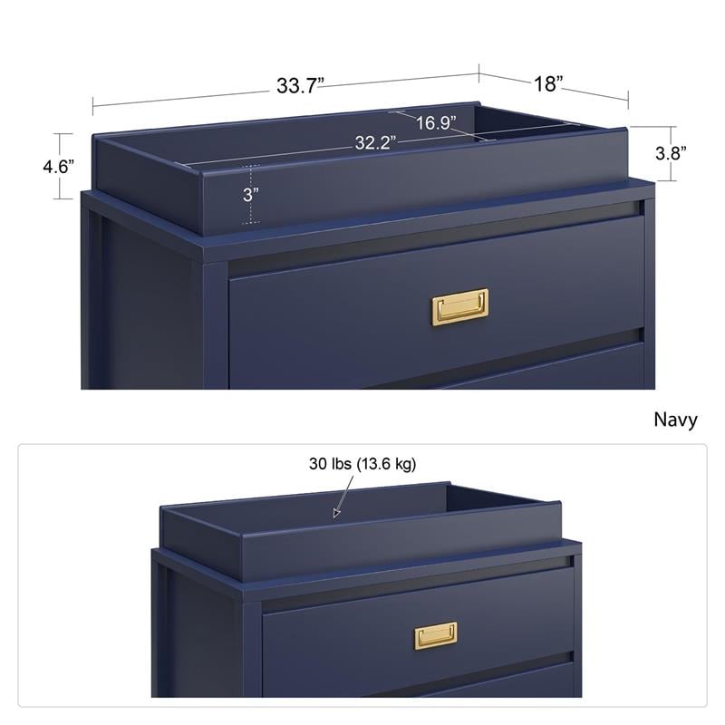 Little Seeds Transitional Monarch Hill Haven Navy Wood Changing Table Topper