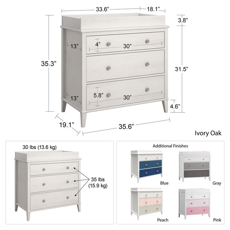 Little Seeds Monarch Hill Poppy Wood 3 Drawer Changing Table in Peach/White
