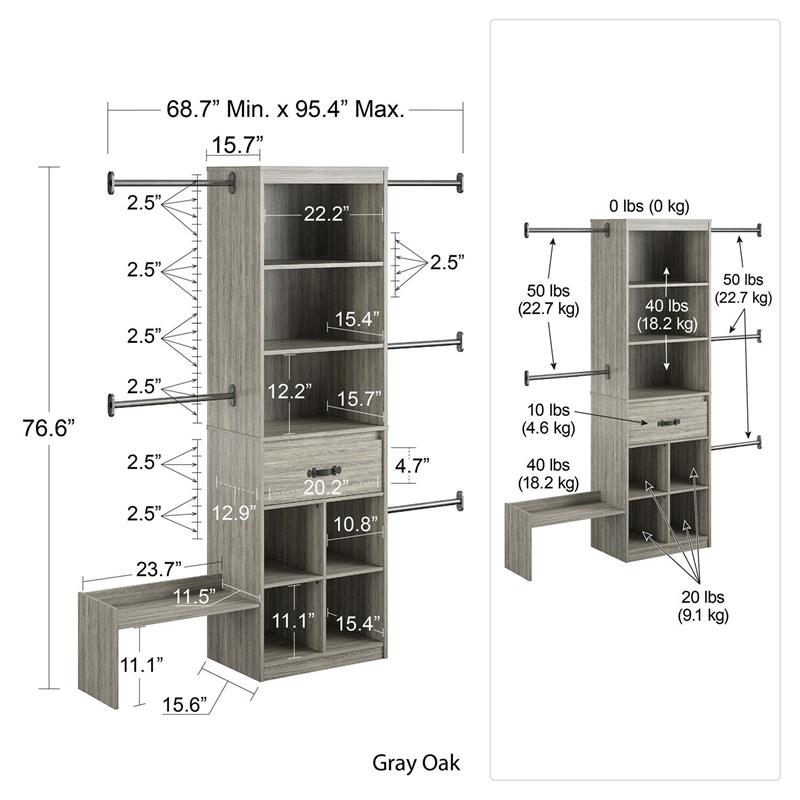 Little Seeds Nova Grow with Me Grey Oak Adjustable Closet Organizer System