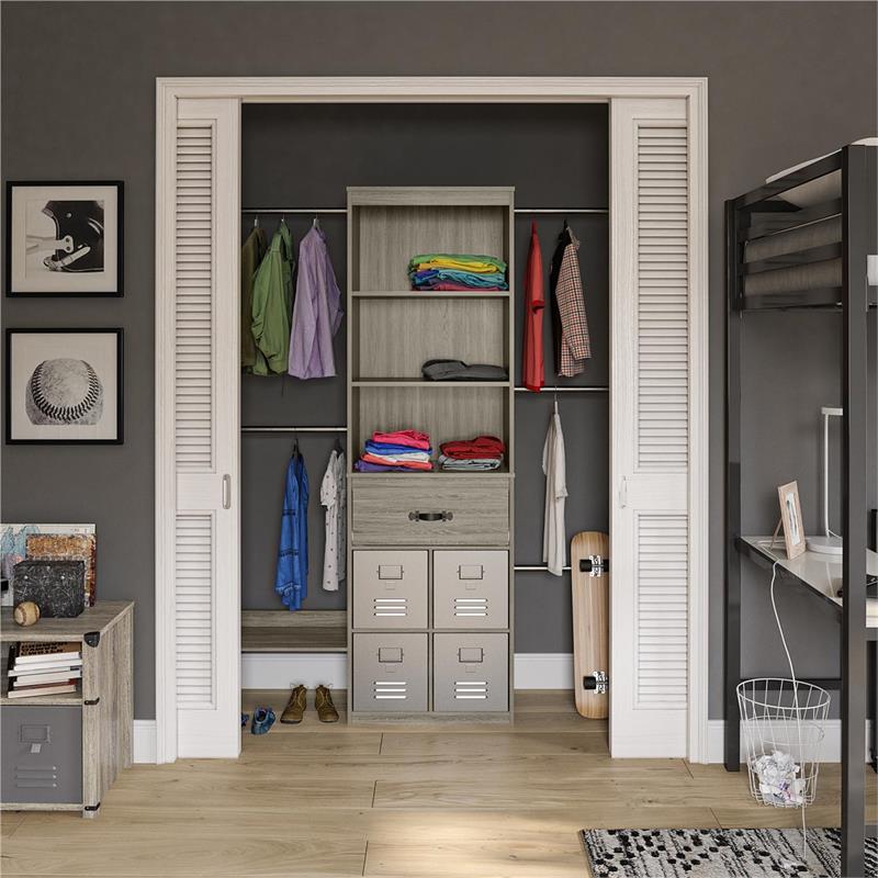 Little Seeds Nova Grow with Me Grey Oak Adjustable Closet Organizer System