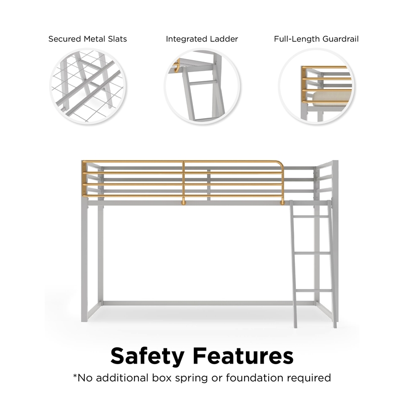 Little Seeds Monarch Hill Haven Twin Size Metal Junior Loft Bed in Dove Gray