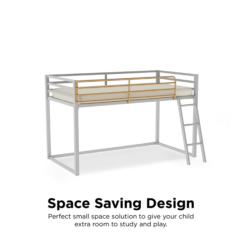 Little Seeds Monarch Hill Haven Twin Size Metal Junior Loft Bed in Dove Gray
