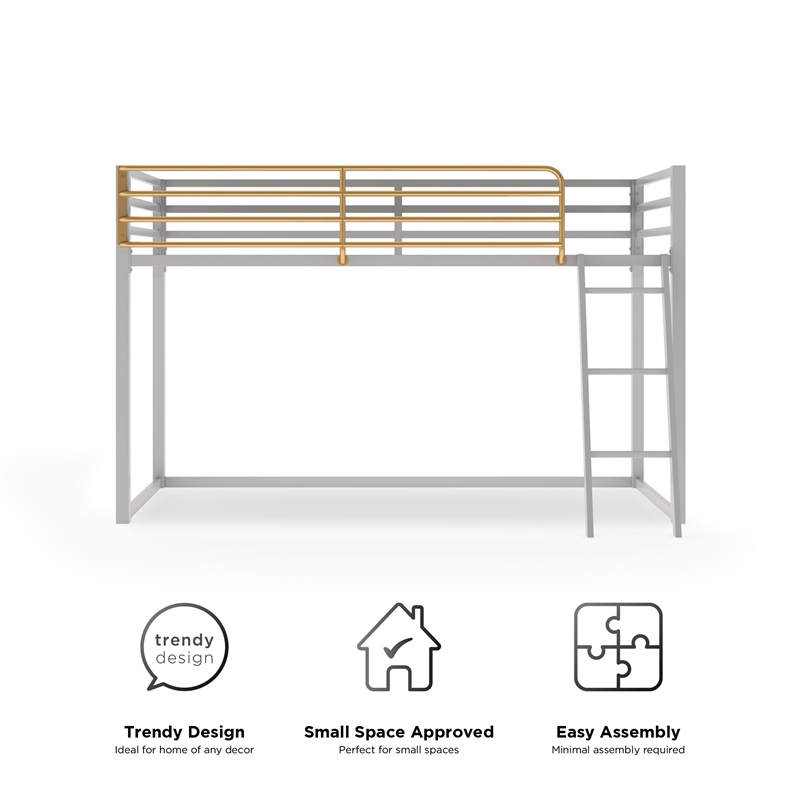 Little Seeds Monarch Hill Haven Twin Size Metal Junior Loft Bed in Dove Gray
