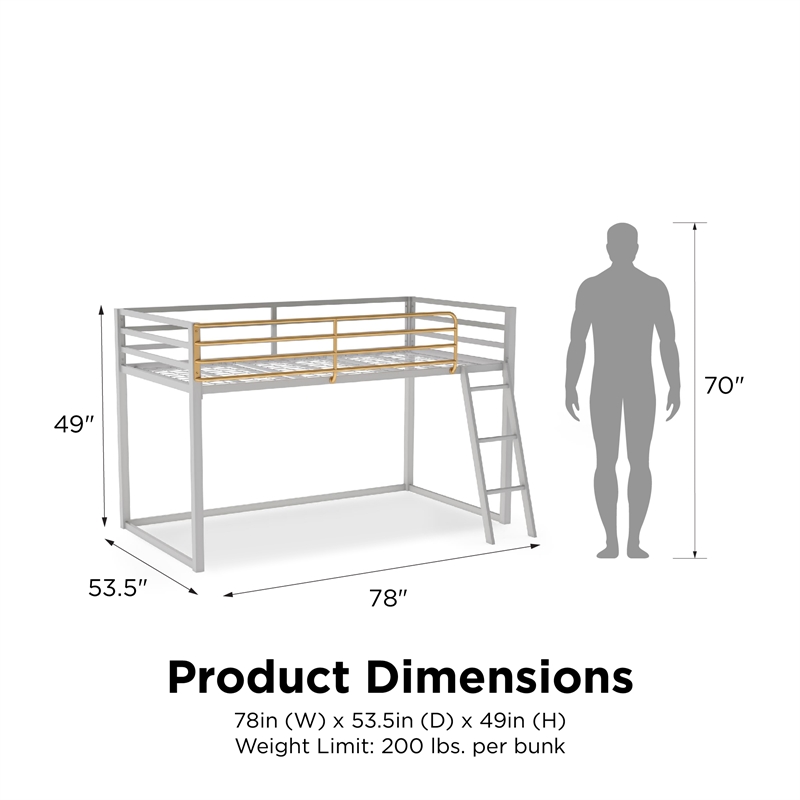 Little Seeds Monarch Hill Haven Twin Size Metal Junior Loft Bed in Dove Gray