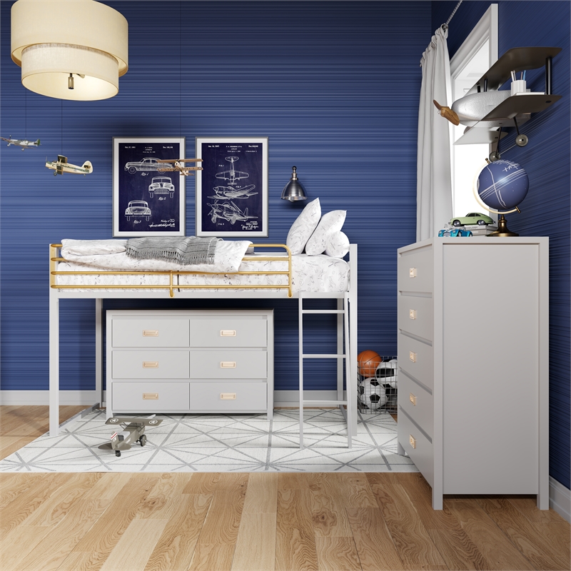 Little Seeds Monarch Hill Haven Twin Size Metal Junior Loft Bed in Dove Gray
