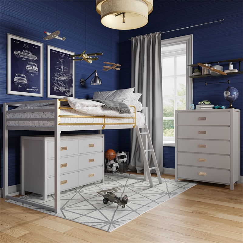 Little Seeds Monarch Hill Haven Twin Size Metal Junior Loft Bed in Dove Gray