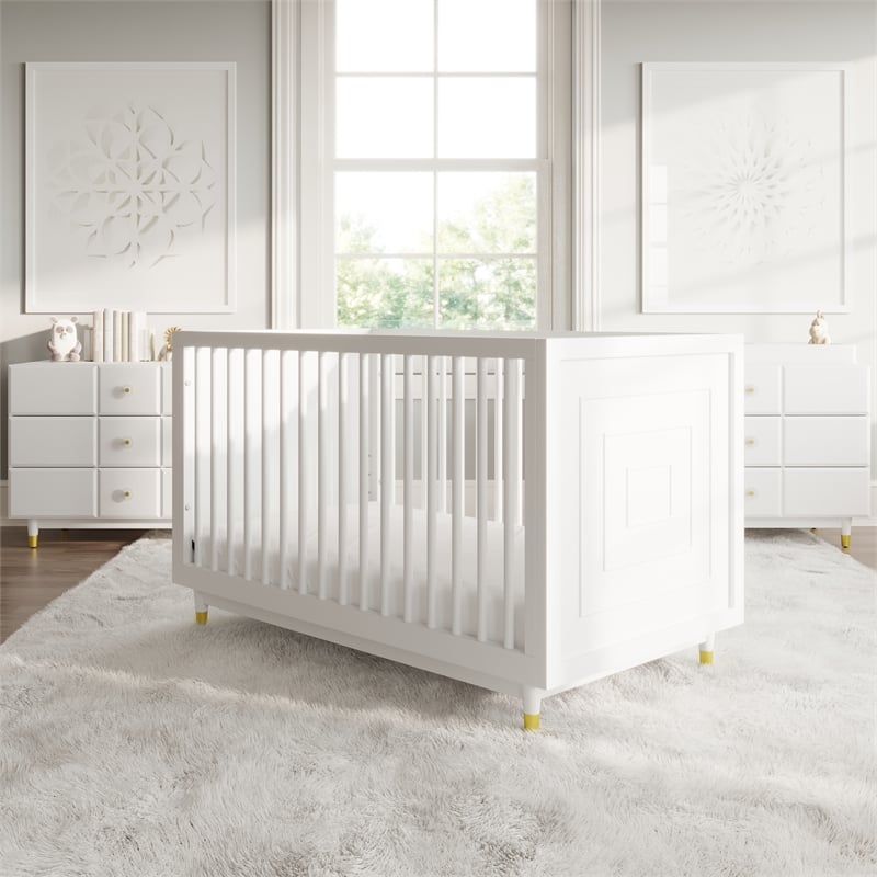 Little Seeds Aviary 3-in-1 Crib with Adjustable Mattress Height in White