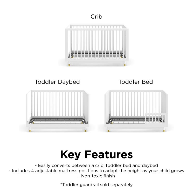Little Seeds Aviary 3-in-1 Crib with Adjustable Mattress Height in White