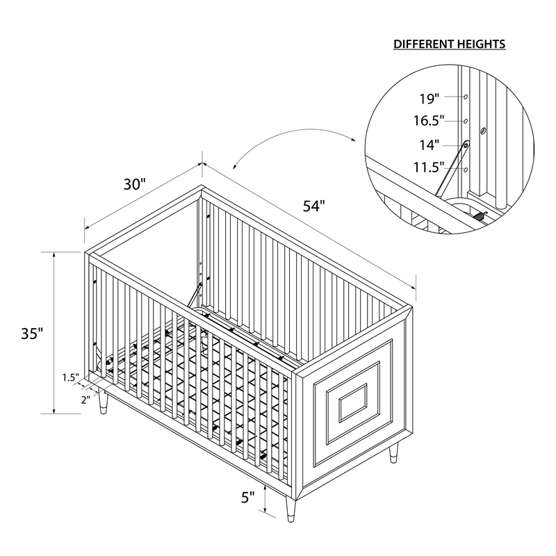 Little Seeds Aviary 3-in-1 Crib with Adjustable Mattress Height in White